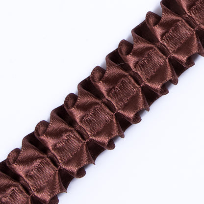 Italian Dark Brown Box Pleated Trimming - 1 - Detail