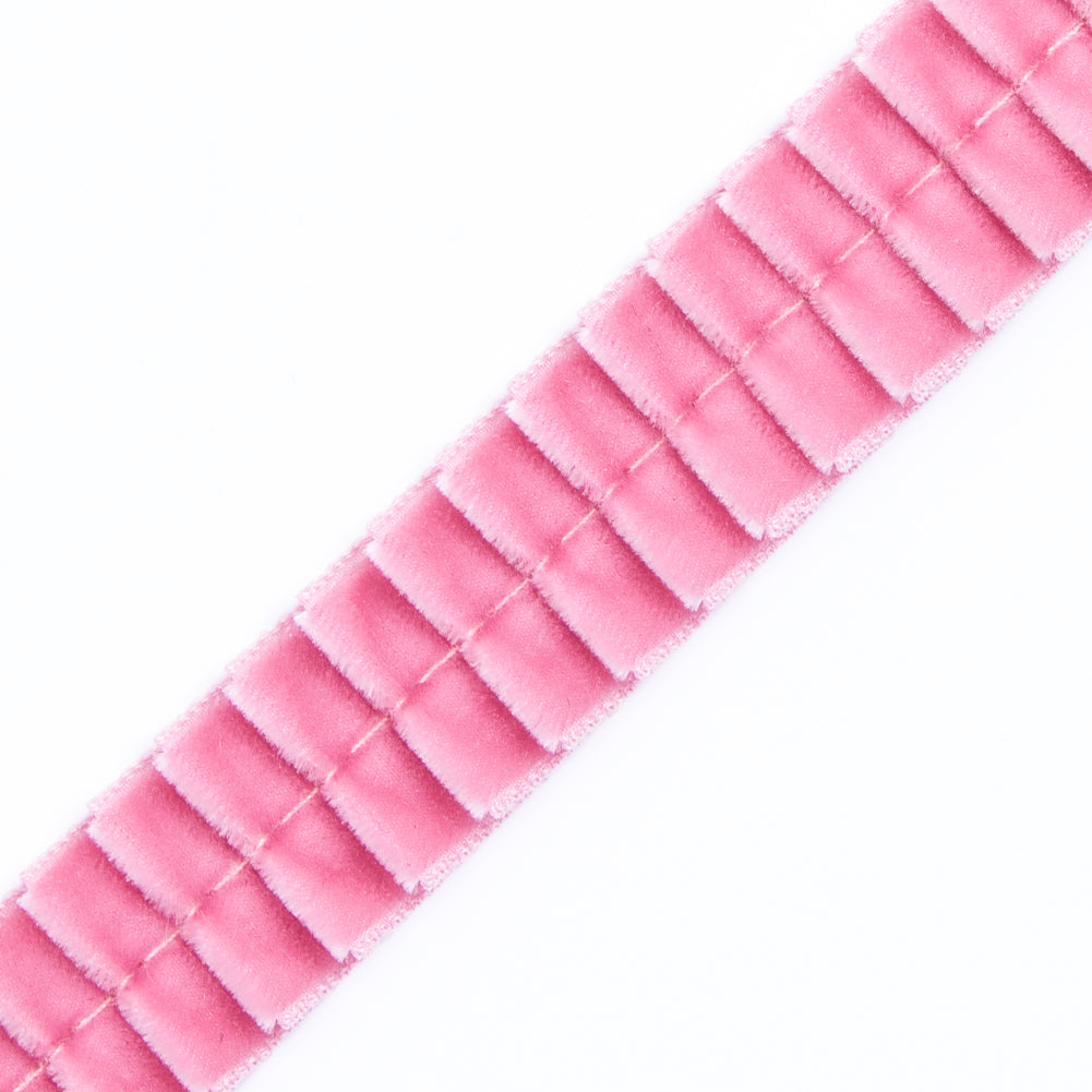 Italian Dusty Rose Velvet Knife Pleated Trimming - 0.875" Detail