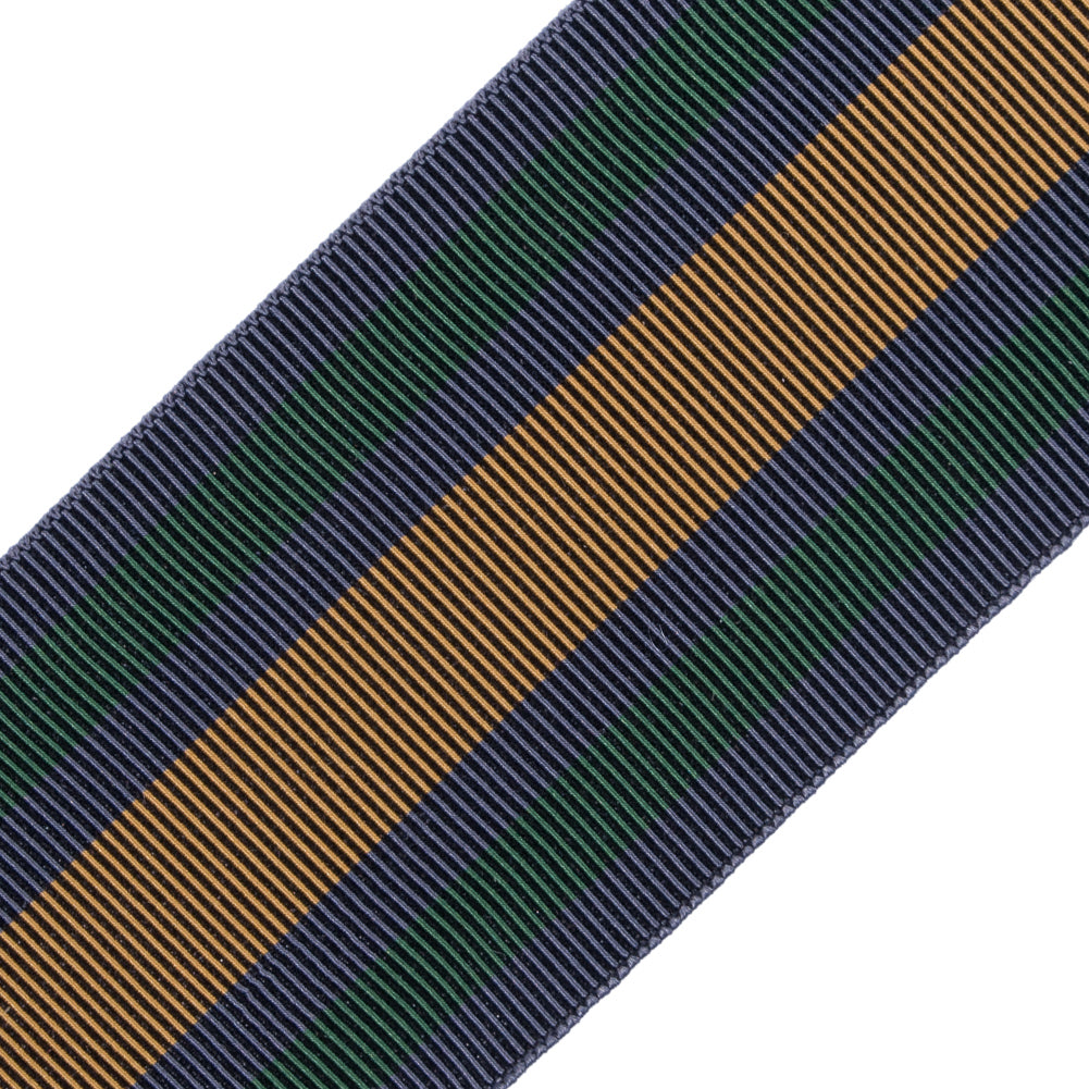 Italian Gray/Yellow/Green Striped Stretch Grosgrain Ribbon - 2" Detail