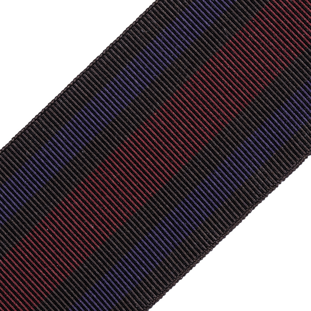Italian Brown/Red/Purple Striped Stretch Grosgrain Ribbon - 2 - Detail