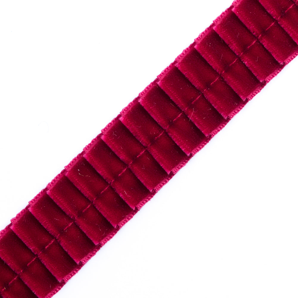 Italian Wine Velvet Knife Pleated Trimming - 0.875 - Detail