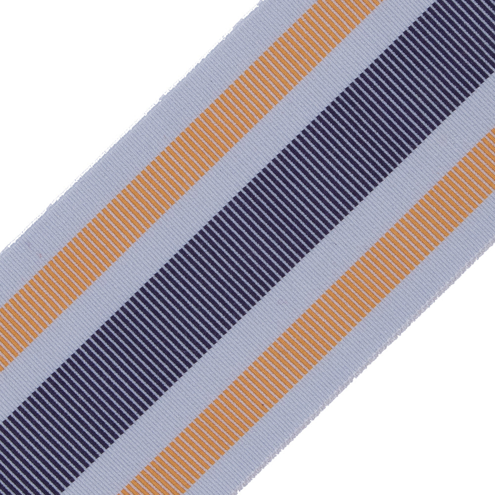 Italian Yellow/Navy/Gray Striped Stretch Grosgrain Ribbon - 2" Detail