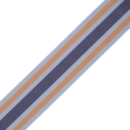 Italian Yellow/Navy/Gray Striped Stretch Grosgrain Ribbon - 2"
