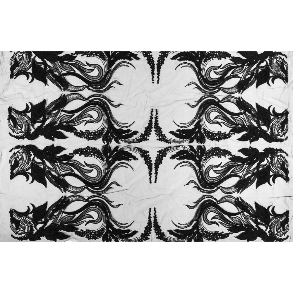 Black Floral Embroidered Lace Panel - Full