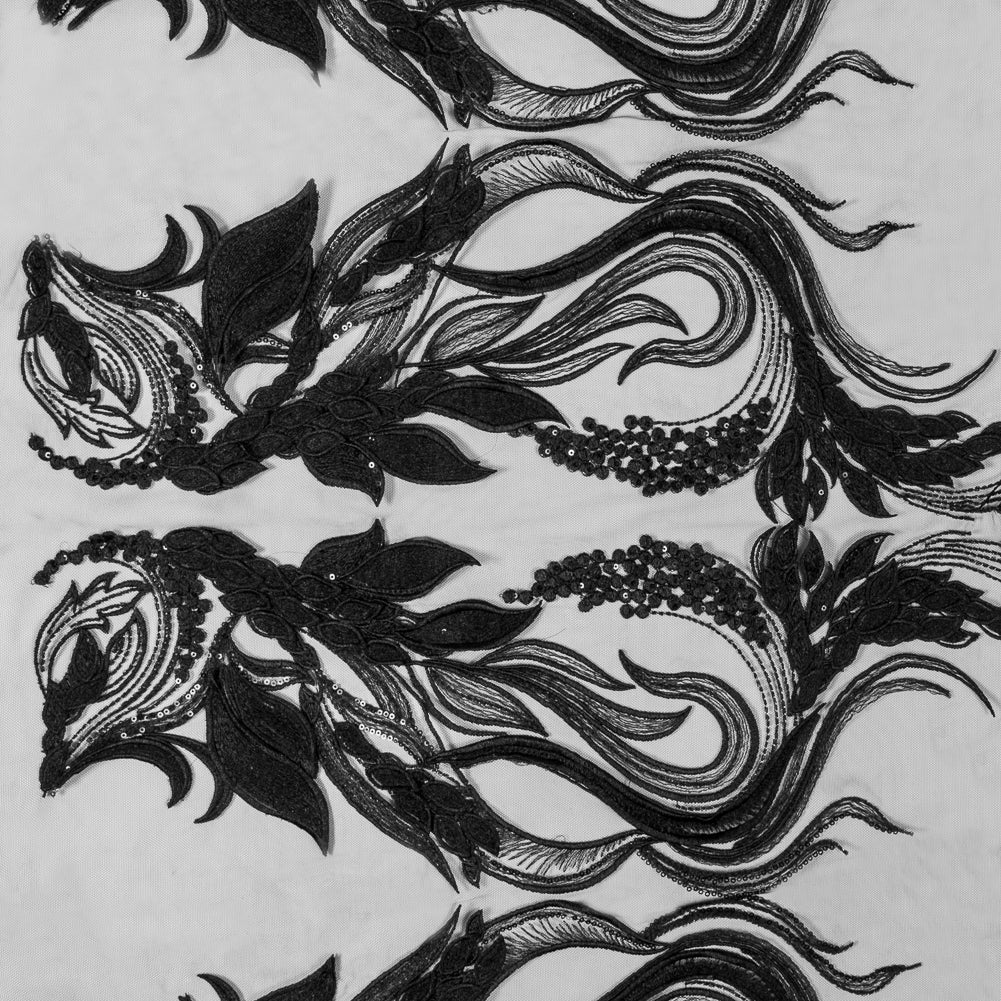 Black Floral Embroidered Lace Panel