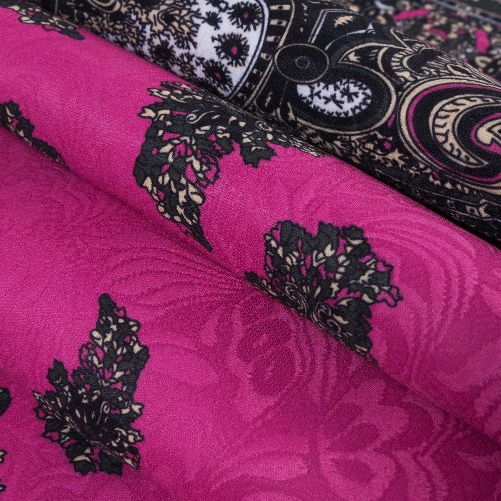 Digitally Implemented Pink/Green Border Print on a Butterfly Jacquard - Folded