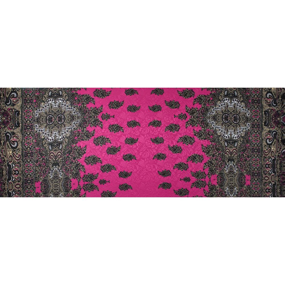 Digitally Implemented Pink/Green Border Print on a Butterfly Jacquard - Full