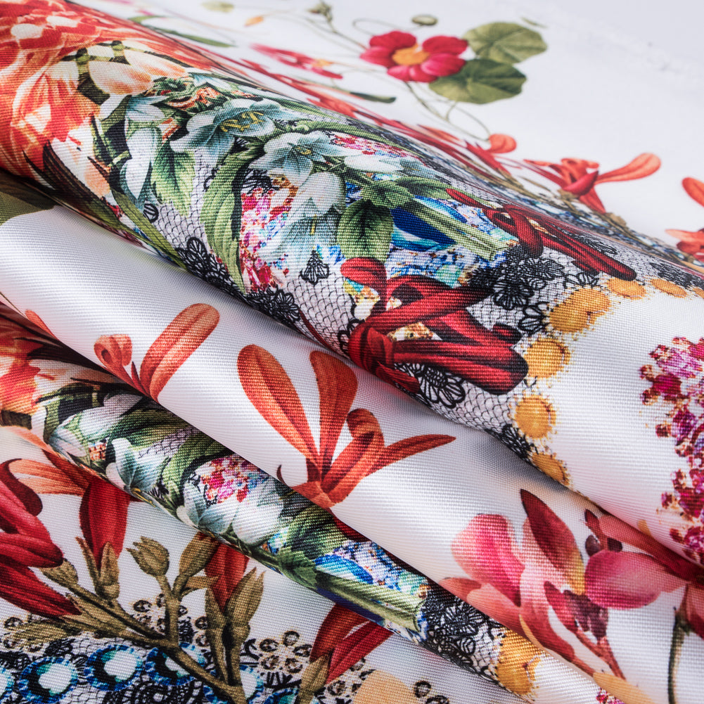 Digitally Printed Gems and Flowers on a Premium Mikado/Twill - Detail