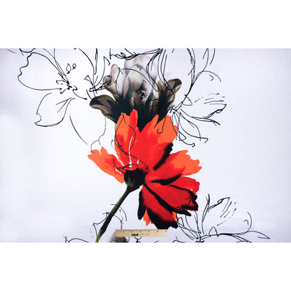 Large Scale Red-Orange Floral Digitally Printed on a Rose Jacquard Folded
