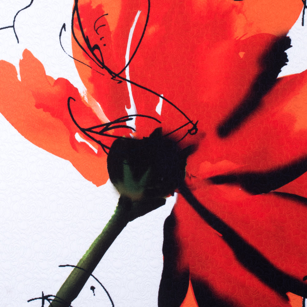 Large Scale Red-Orange Floral Digitally Printed on a Rose Jacquard