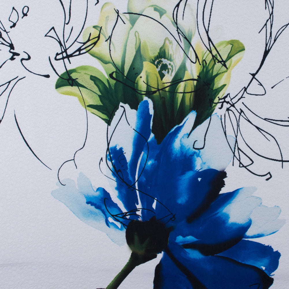 Large Scale Blue Floral Digitally Printed on a Rose Jacquard