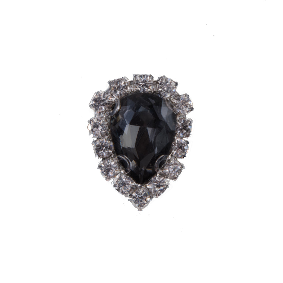 Italian Charcoal Teardrop Rhinestone Button - 36L/23mm