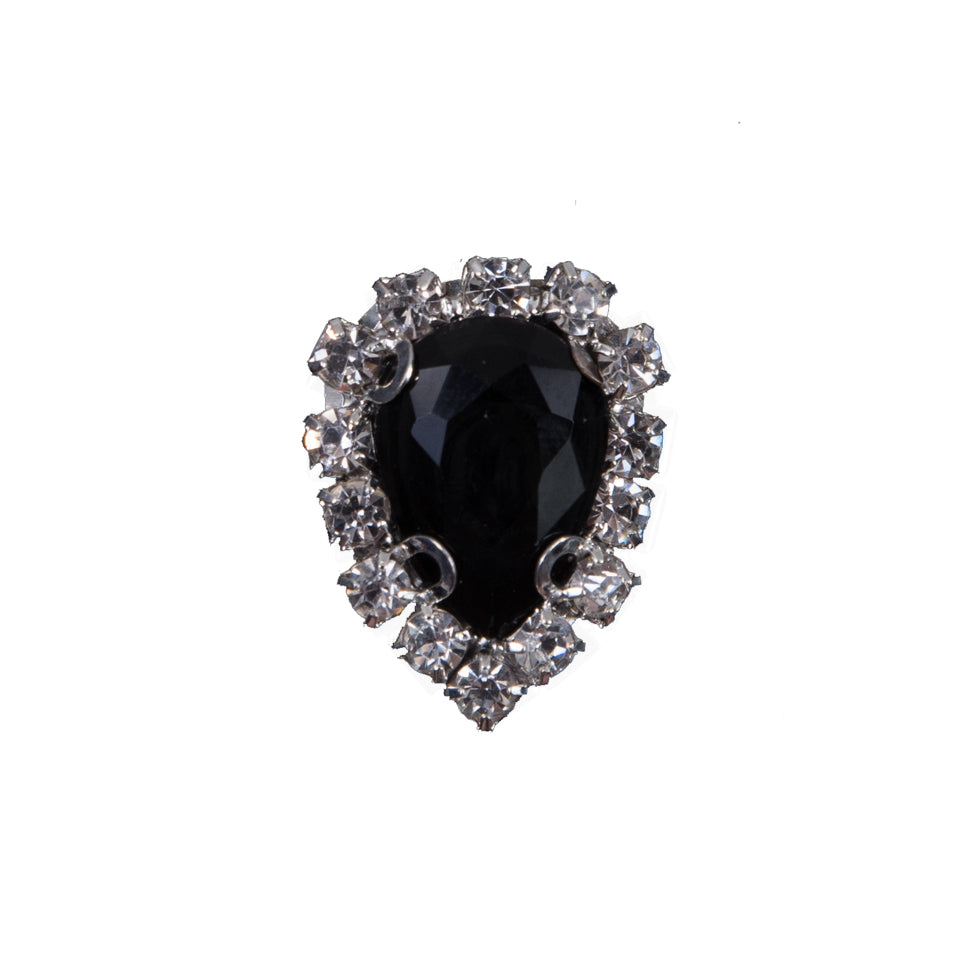 Italian Black Teardrop Rhinestone Button - 36L/23mm