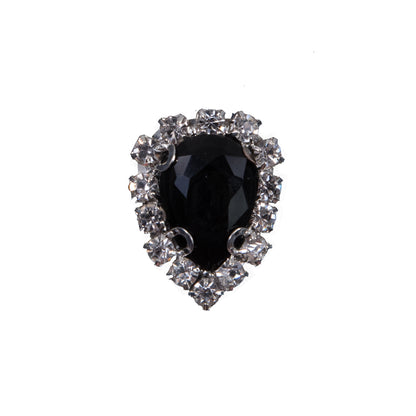 Italian Black Teardrop Rhinestone Button - 36L/23mm