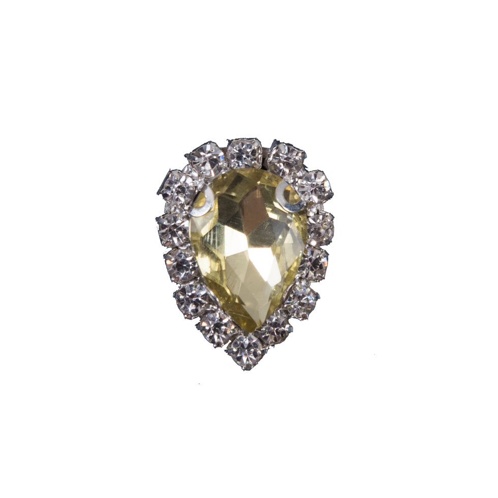 Italian Yellow Teardrop Rhinestone Button - 36L/23mm