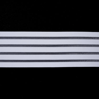 Italian White Elastic Trim w/ Sheer Stripes - 4