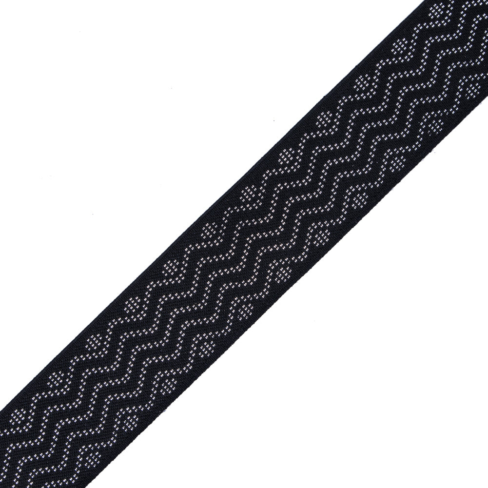 Italian Black and Metallic Silver Elastic Trim
