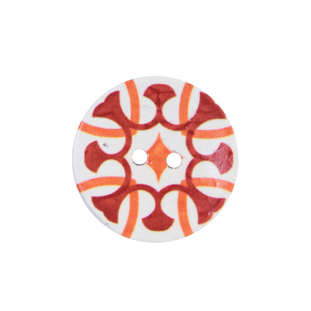Italian Red, Orange and White Coconut Button - 36L/23mm