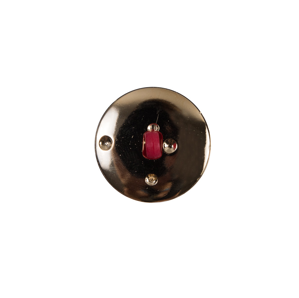 Italian Red and Gold Plastic Shank-Back Button - 24L/15mm - Detail