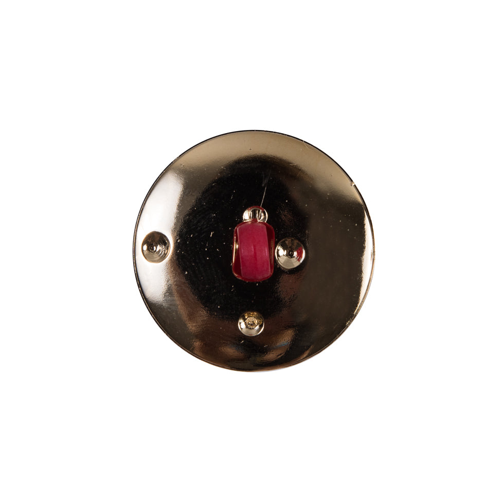 Italian Red/Gold Plastic Shank-Back Button -  30L/19mm - Detail