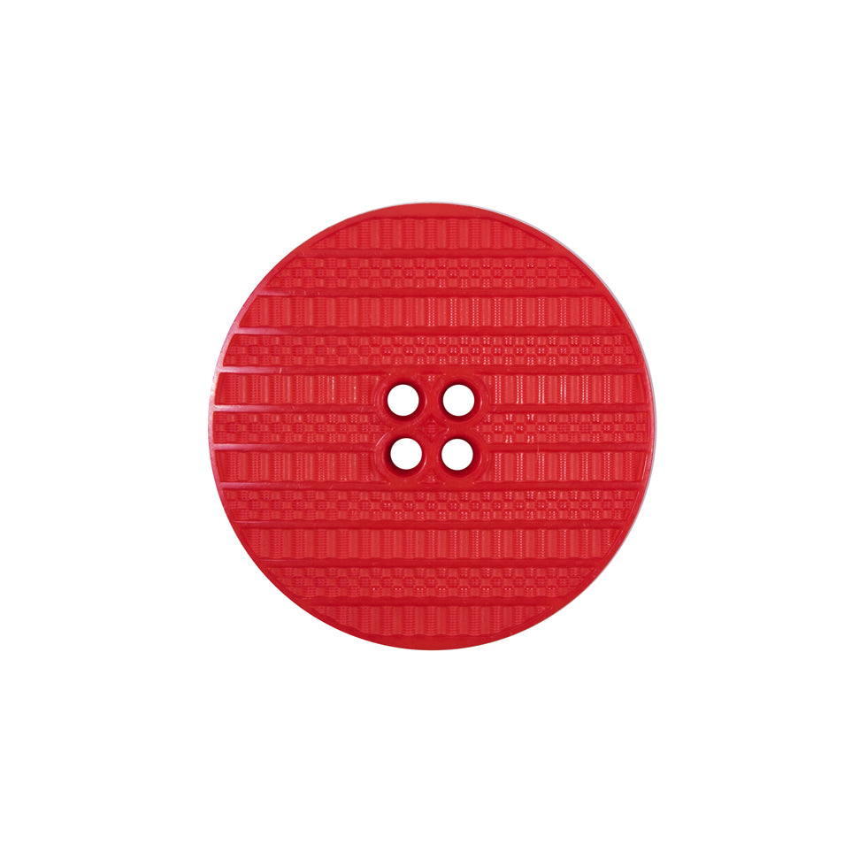 Plastic 4-Hole Button Made in Italy - 36L/23mm - Red Woven Texture Stripes Embossed