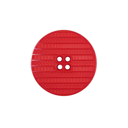 Plastic 4-Hole Button Made in Italy - 36L/23mm - Red Woven Texture Stripes Embossed