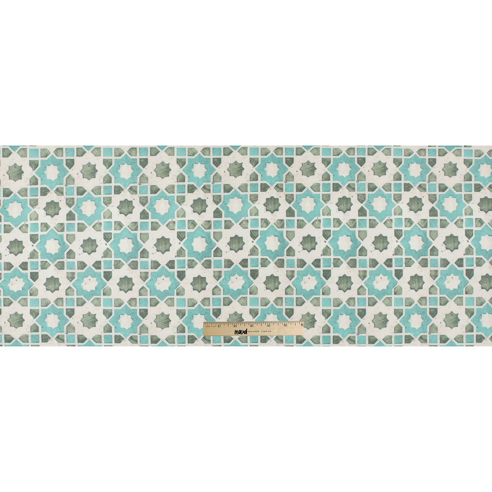 Spa Blue/Green Geometric Floral Outdoor Canvas - Full