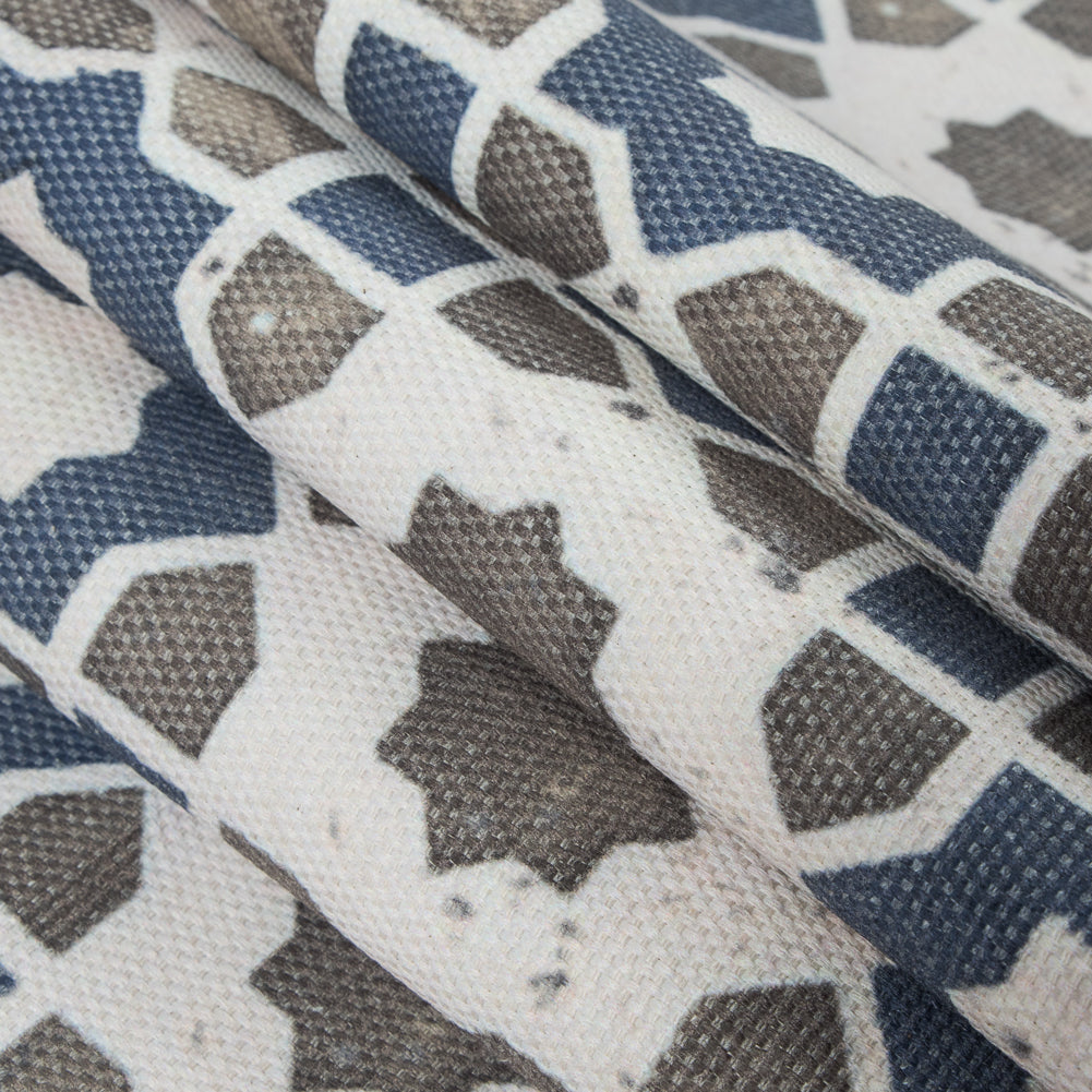 Denim/Green Geometric Floral Outdoor Canvas - Folded