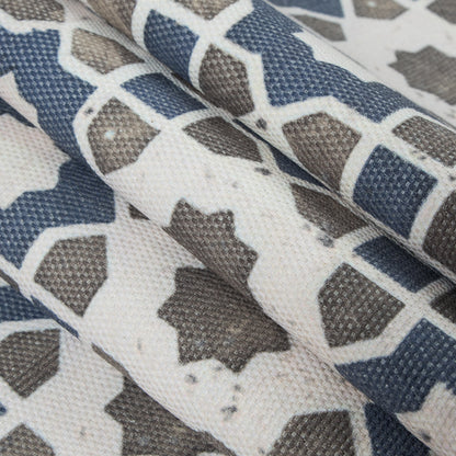 Denim/Green Geometric Floral Outdoor Canvas - Folded