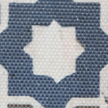 Denim/Green Geometric Floral Outdoor Canvas - Detail