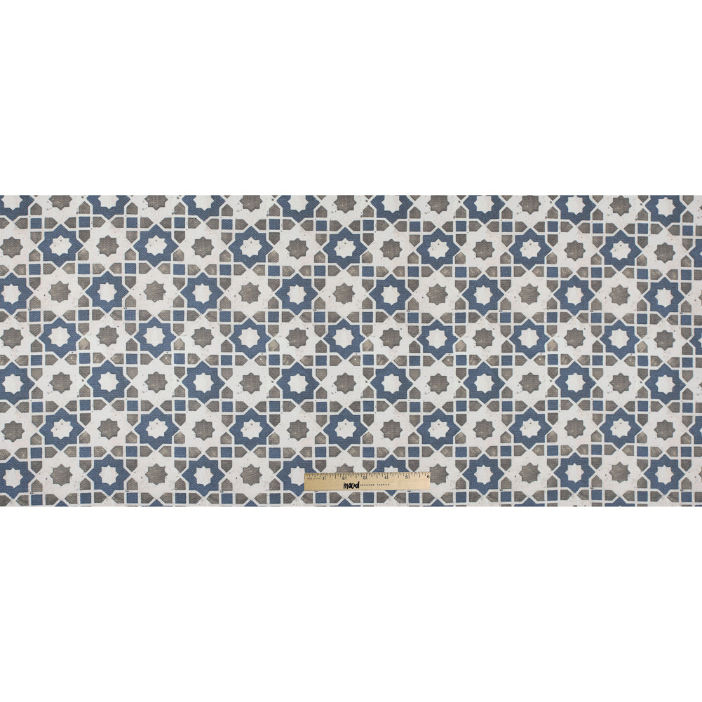 Denim/Green Geometric Floral Outdoor Canvas - Full