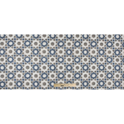 Denim/Green Geometric Floral Outdoor Canvas - Full