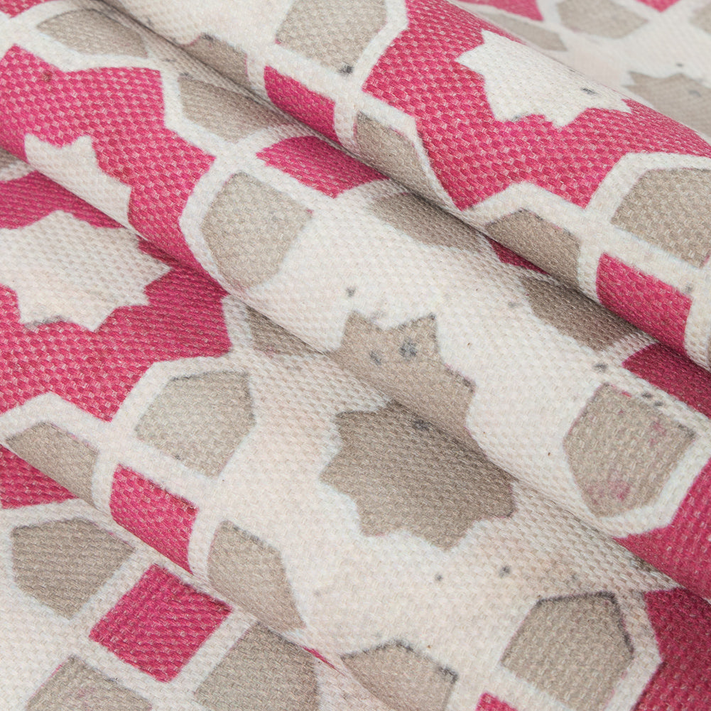 Pink/Beige Geometric Floral Outdoor Canvas Folded