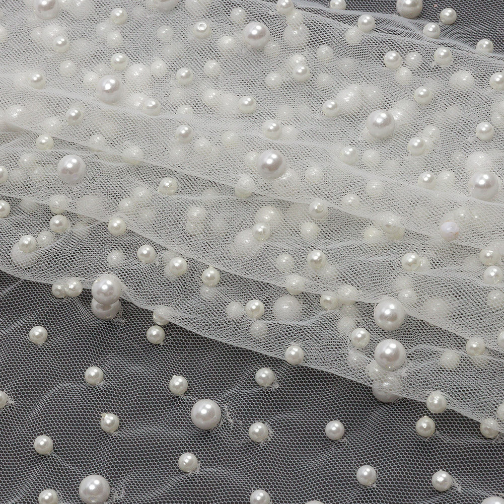 Fancy Bright White Pearled Mesh/Lace - Folded