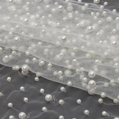 Fancy Bright White Pearled Mesh/Lace - Folded