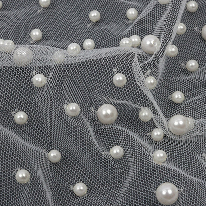 Fancy Bright White Pearled Mesh/Lace - Detail