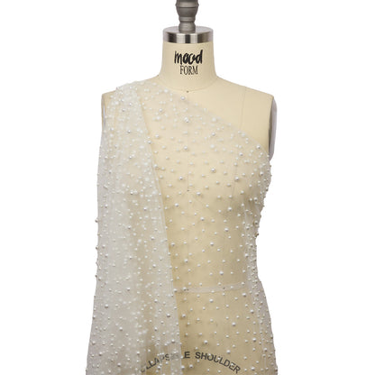 Fancy Bright White Pearled Mesh/Lace - Drape
