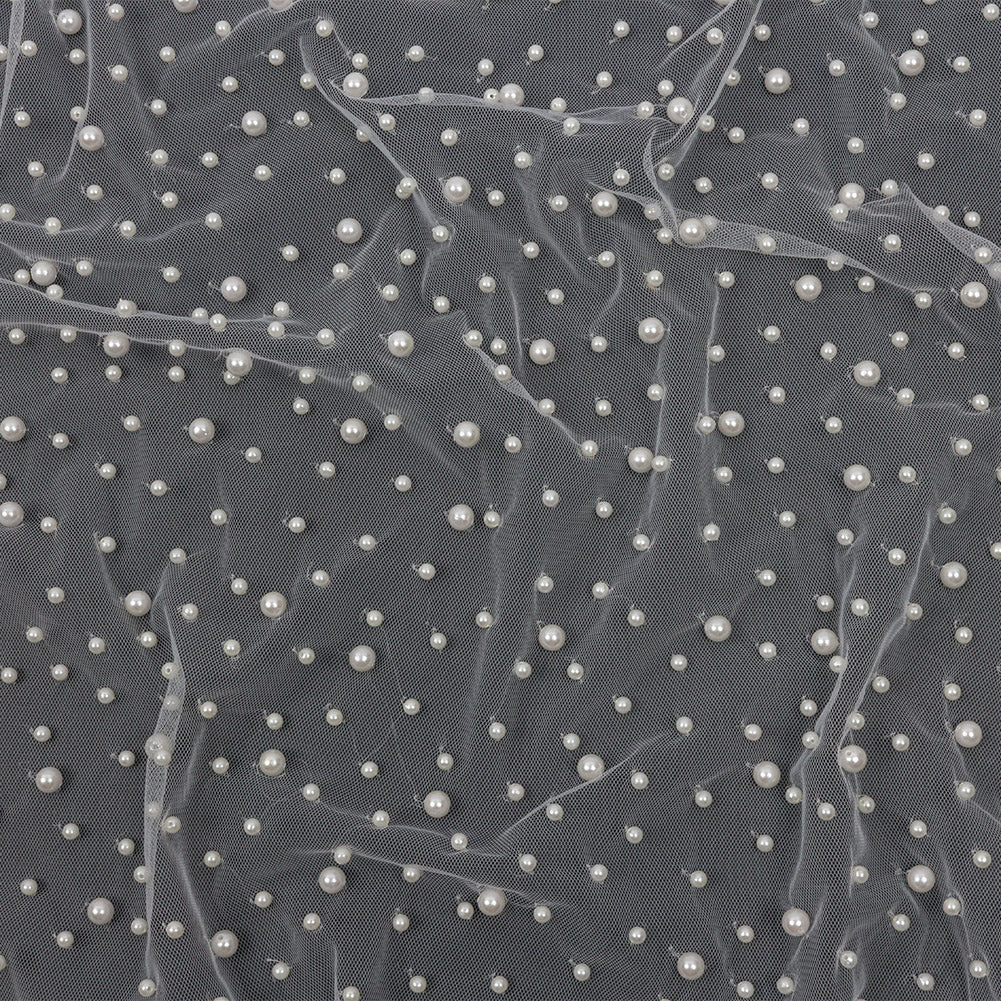 Fancy Bright White Pearled Mesh/Lace