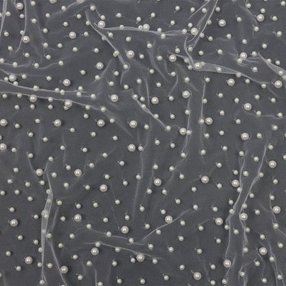 Fancy Bright White Pearled Mesh/Lace