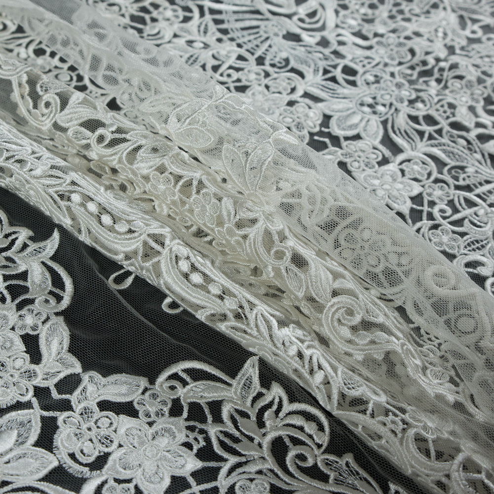 Off-White Floral Embroidered Lace - Folded