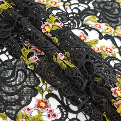 Black Floral Embroidered Guipure Lace Detail