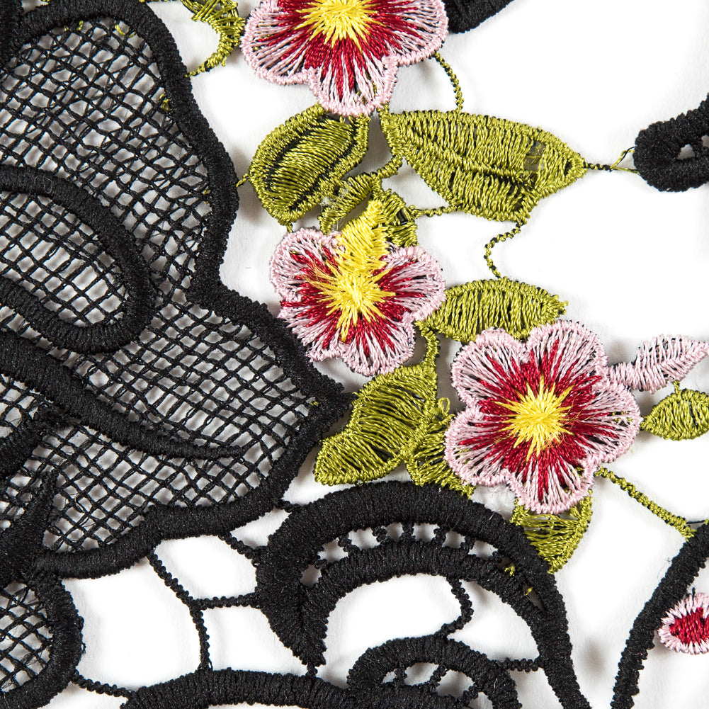 Black Floral Embroidered Guipure Lace Full