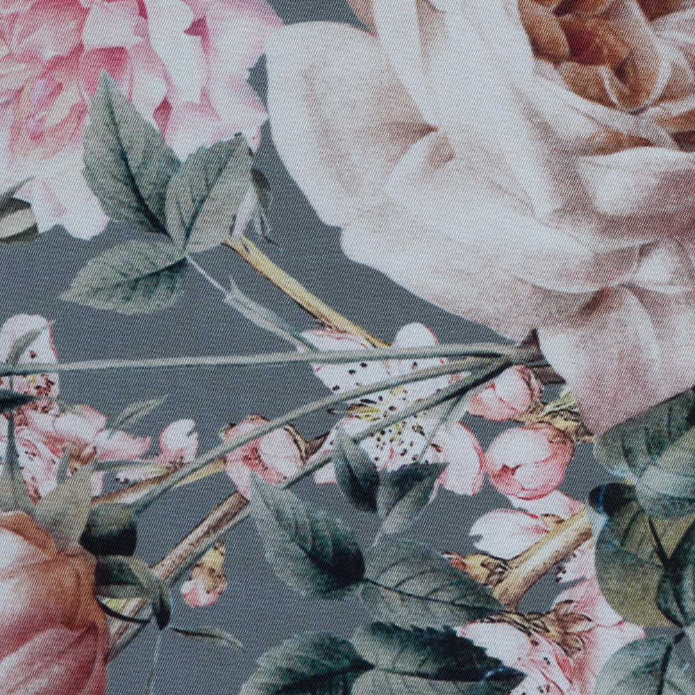 Roses, Hummingbirds and Butterflies Digitally Printed on a Lily Pad Premium Mikado/Twill - Full