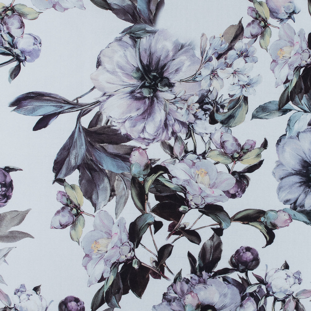 White and Evening Haze Digitally Printed Flowers on a Premium Mikado/Twill