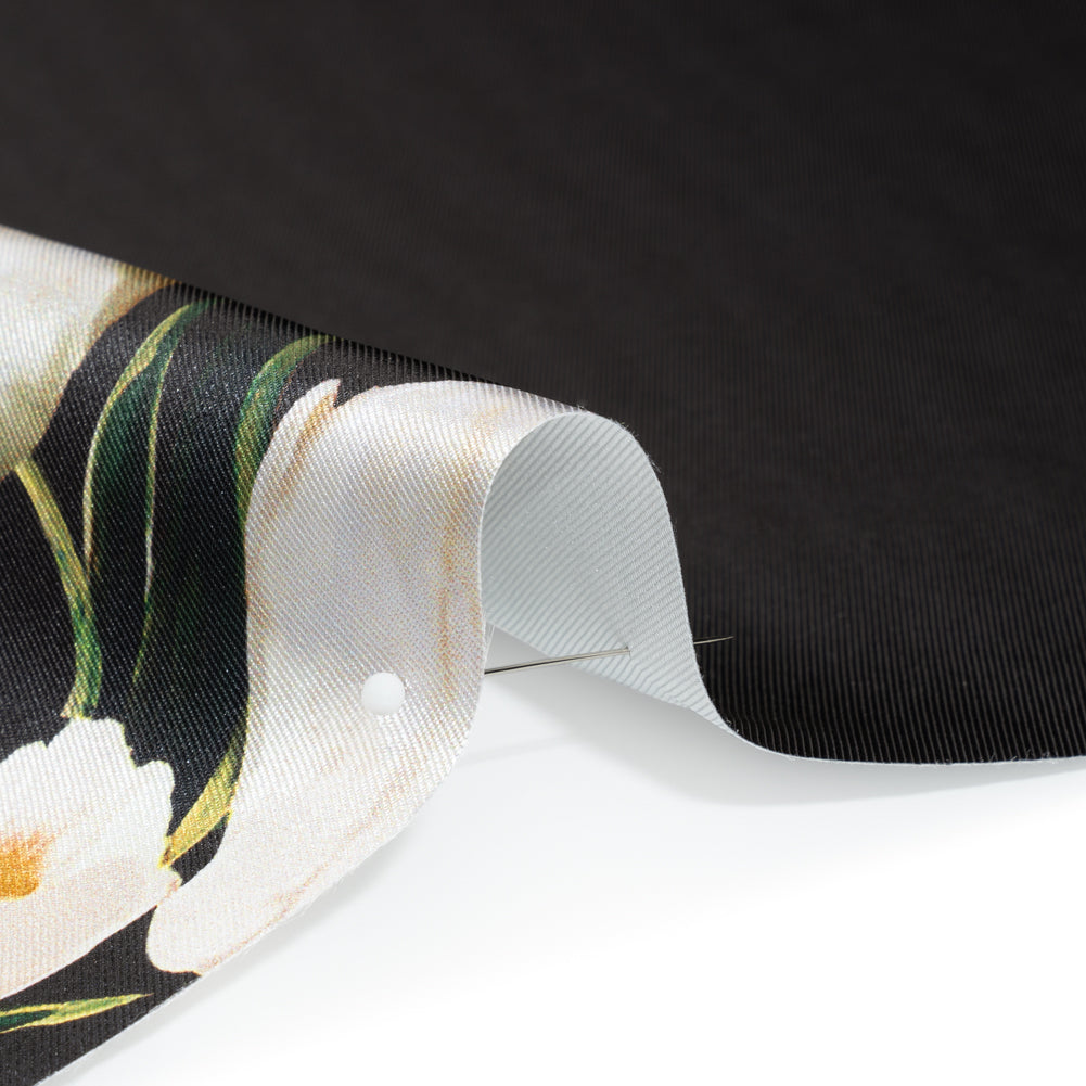 Black and Whisper White Digitally Printed Flowers on a Premium Mikado/Twill - Folded