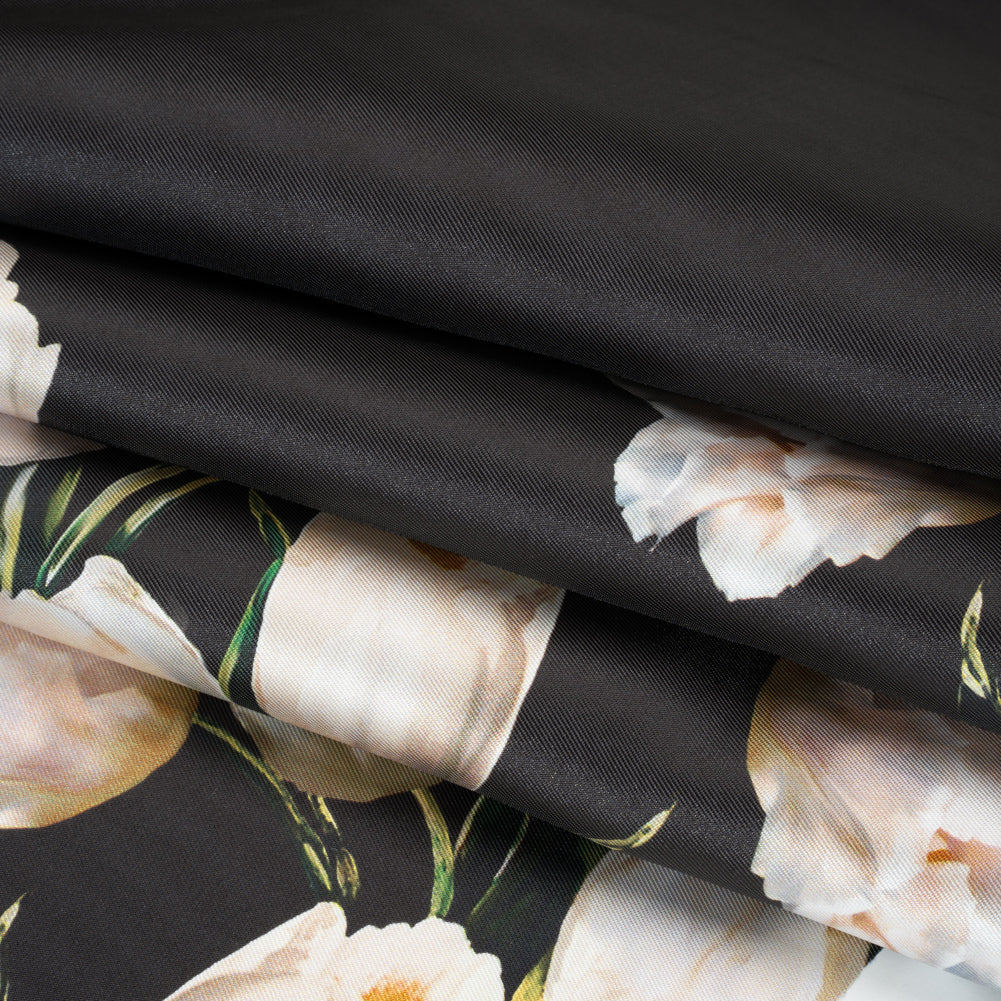 Black and Whisper White Digitally Printed Flowers on a Premium Mikado/Twill - Full