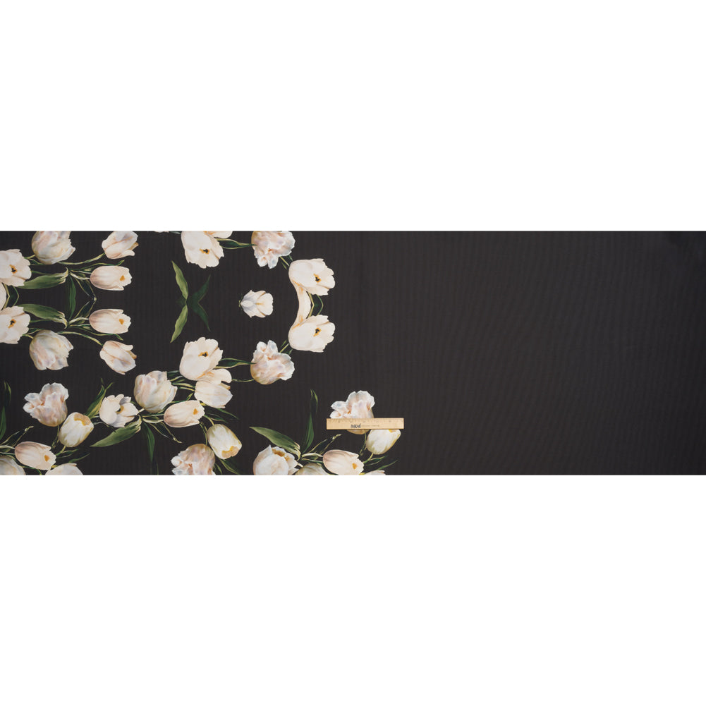 Black and Whisper White Digitally Printed Flowers on a Premium Mikado/Twill - Drape