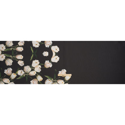 Black and Whisper White Digitally Printed Flowers on a Premium Mikado/Twill - Drape