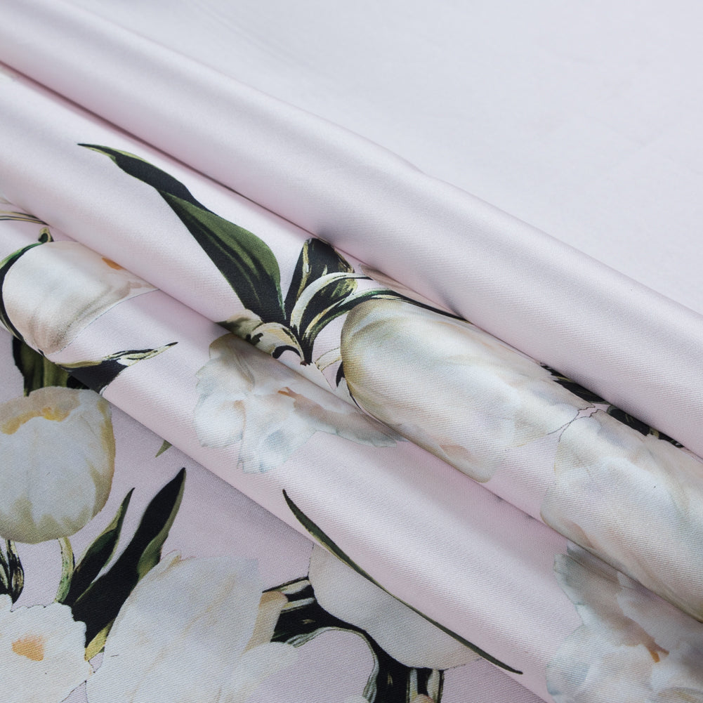 Rosewater and Whisper White Digitally Printed Flowers on a Premium Mikado/Twill Detail