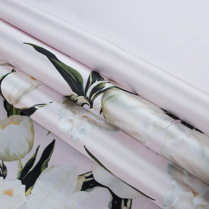 Rosewater and Whisper White Digitally Printed Flowers on a Premium Mikado/Twill Detail